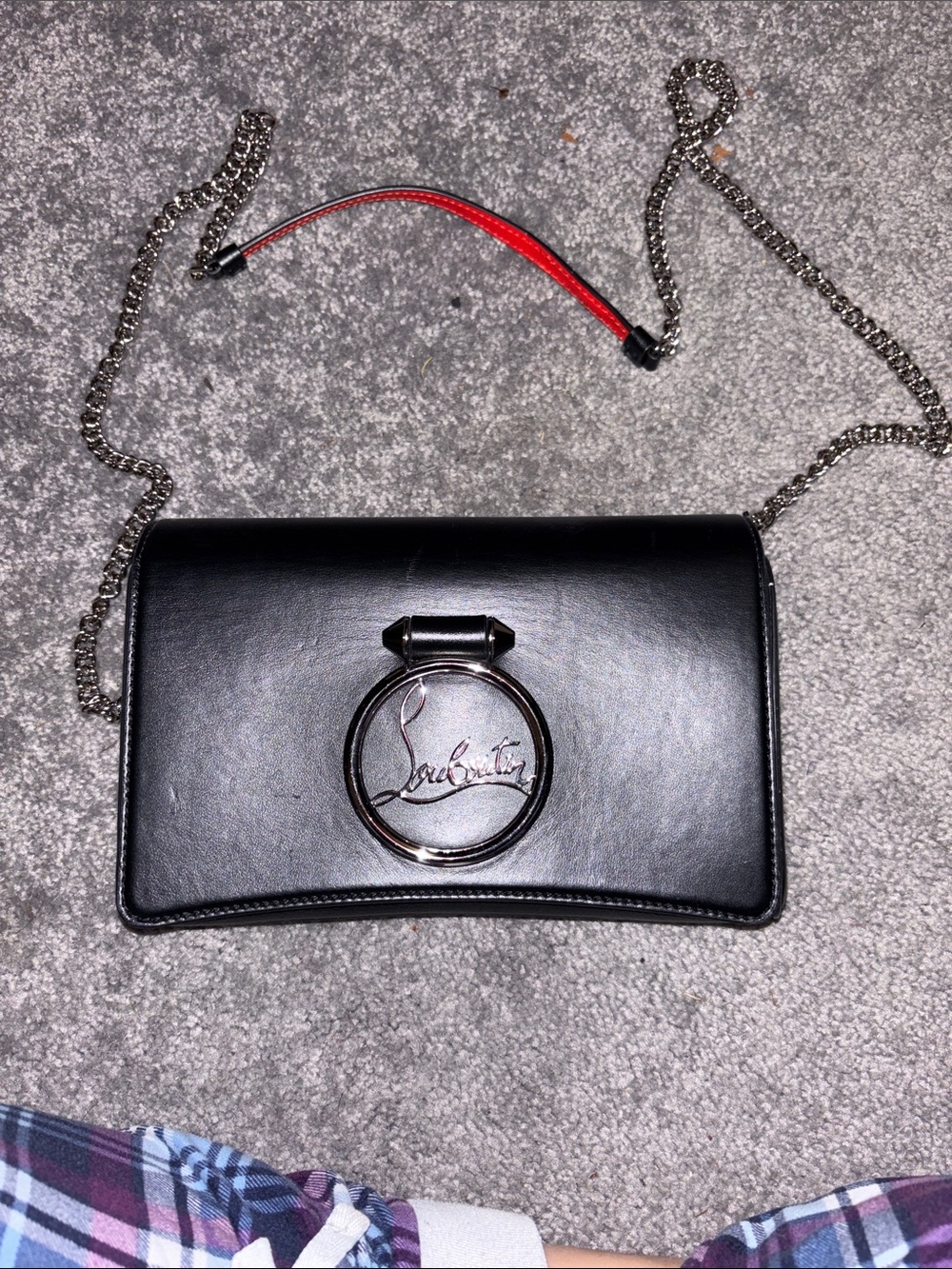 Christian Louboutin Black Leather Ring-Accent Chain Crossbody